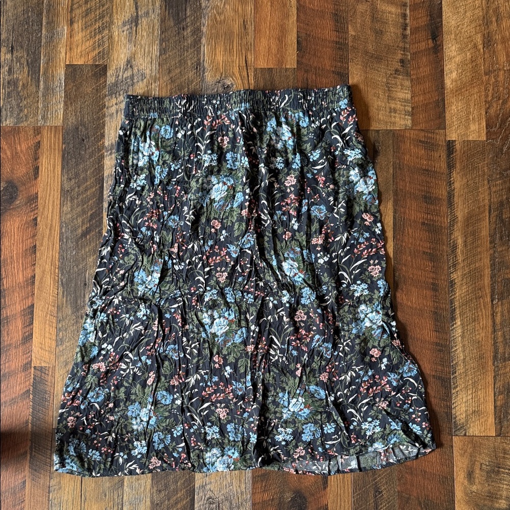 LOFT Blue Floral Midi Skirt